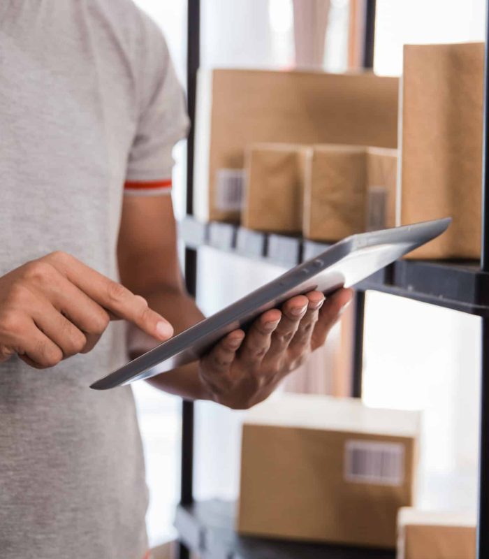 tablet pc and package at the background